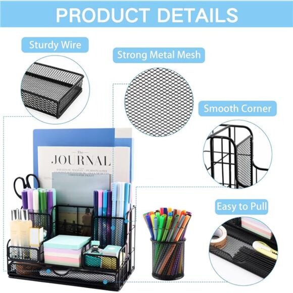 Desk Organizers Caddy and Accessories with 7 Compartments + Pen Holder - Picture 3 of 7